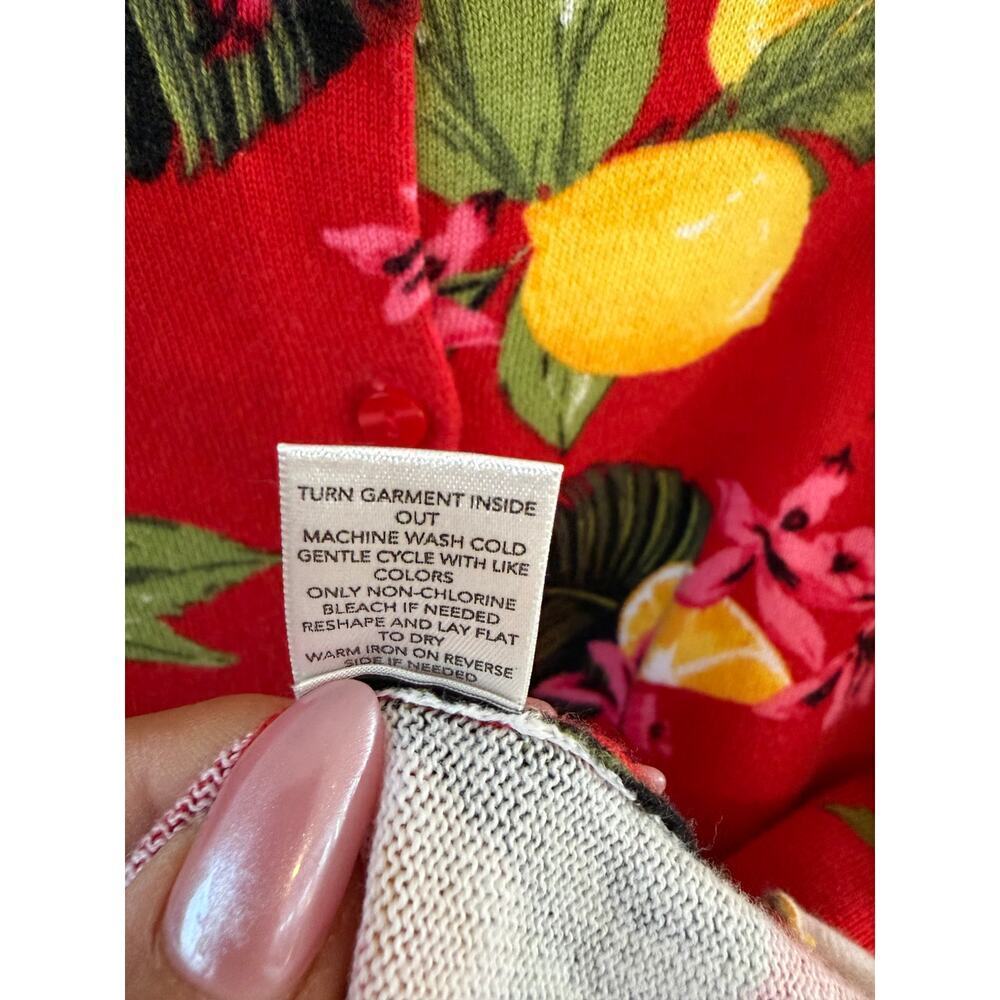 Christopher & Banks Lemon Floral Cardigan Red Fruit Print Button Front - Picture 7 of 8